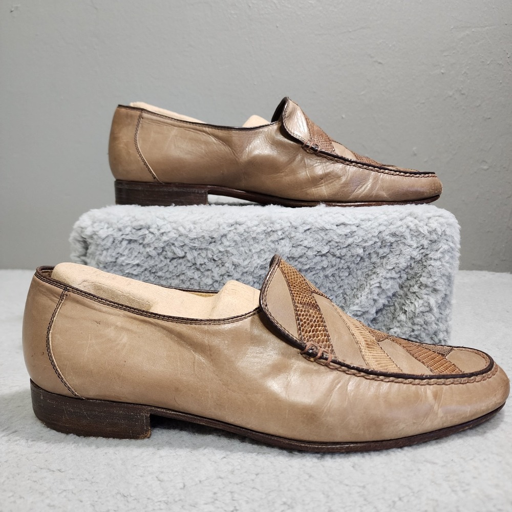 Bruno Magli Shoes Mens 9 M Brown Leather Snake Skin Loafer Made in‎ Italy - Picture 2 of 8